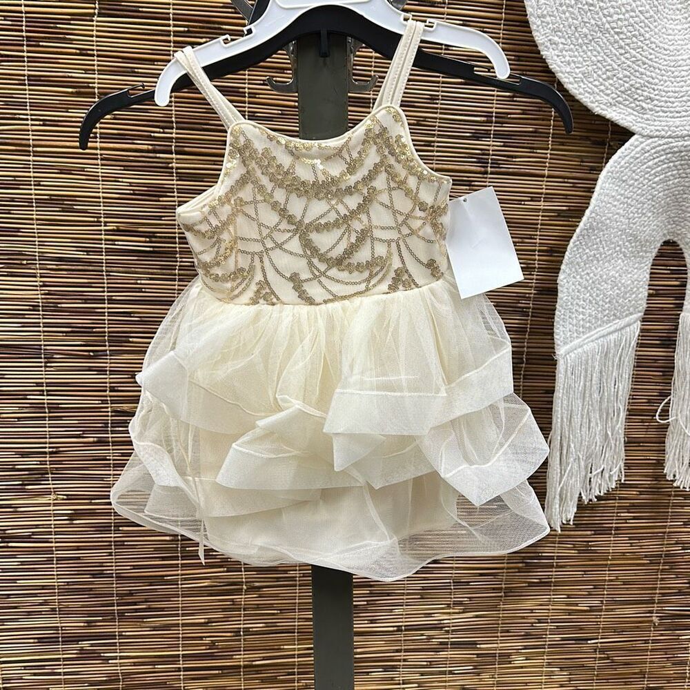 Pink & Violet‎ Toddler Girls Sleeveless Lace Glitter Mesh Dress - Cream Size 2